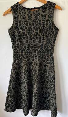 Fifth & Park Black  Gold Metallic Jacquard Sleeveless Fit-and-Flare Mini Dress